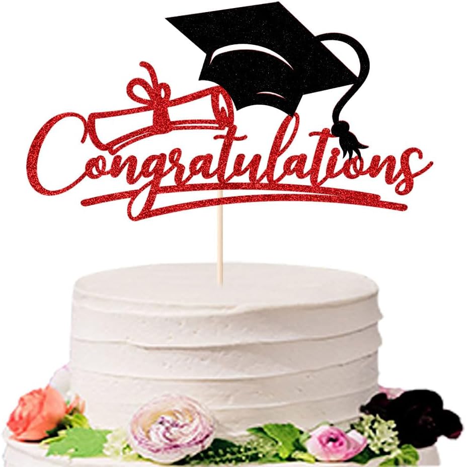 Congratulations 2026 Graduation Cake Topper,Congrats Grad Cake Decor - 2026 High School/College/Senior Graduation Party Decorations Supplies (Red and black.)