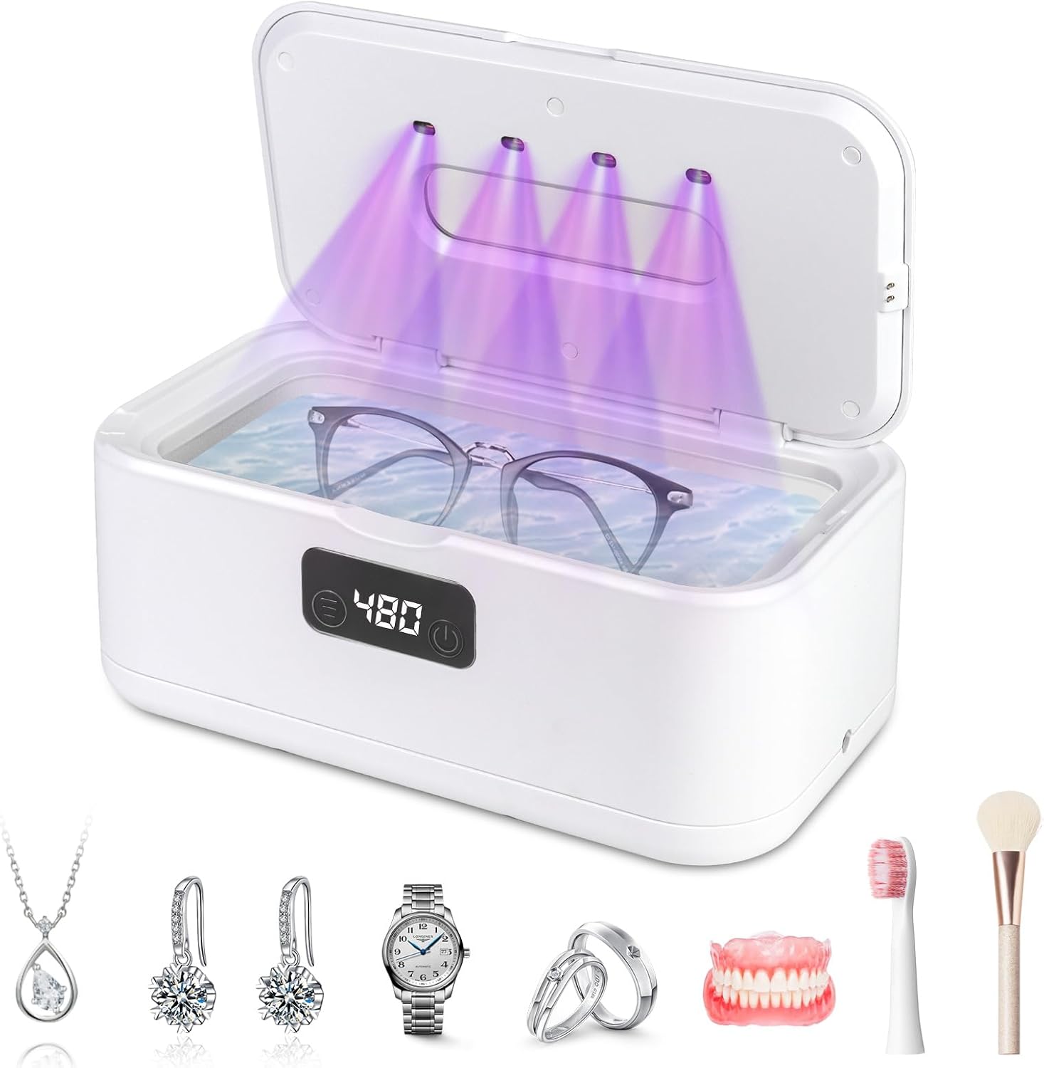 Dental Ultrasonic Retainer Cleaner, Retainer Cleaner for Dentures,Mouth Guard,Jewelry,Eyeglasses,Toothbrush Heads,Ultrasonic Dentures Cleaner with 4UV-C,49kHz Professional Ultrasonic Cleaner Machine