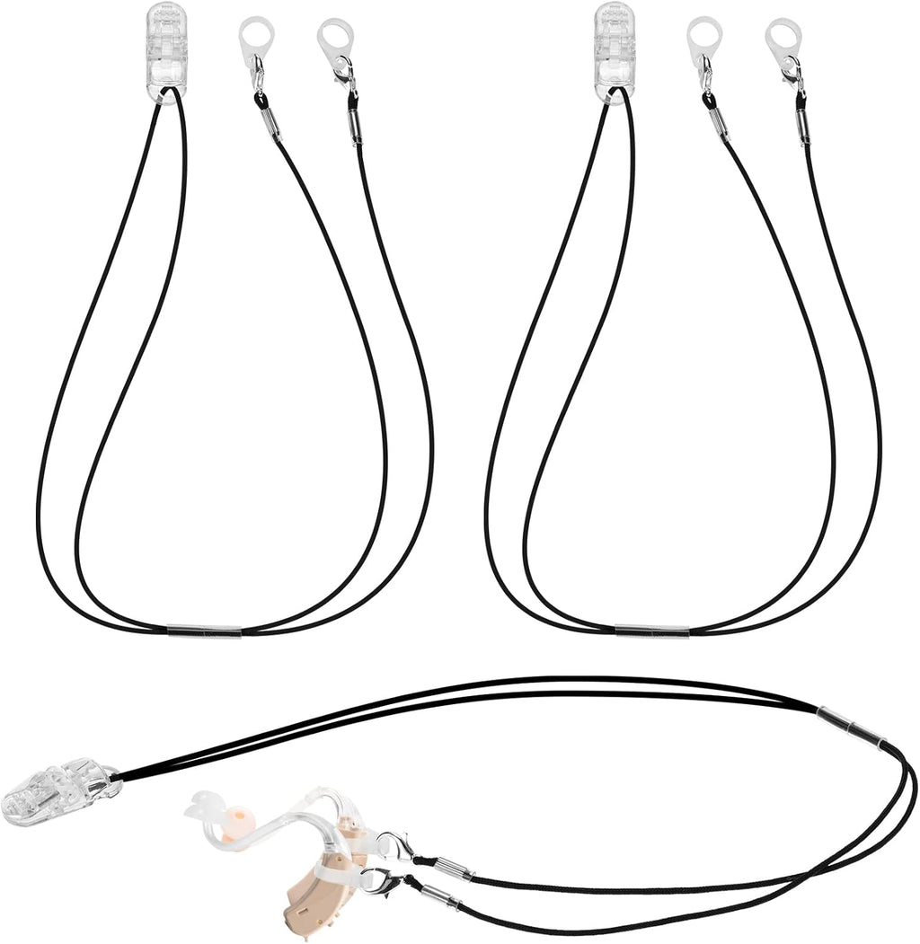 Flutesan 3 Pack Hearing Aid Anti Lost Clips with Lanyard, Secure Retention Cord Holder for Elderly, Lightweight Hearing Aid Safety Clip Accessories for Amplifiers