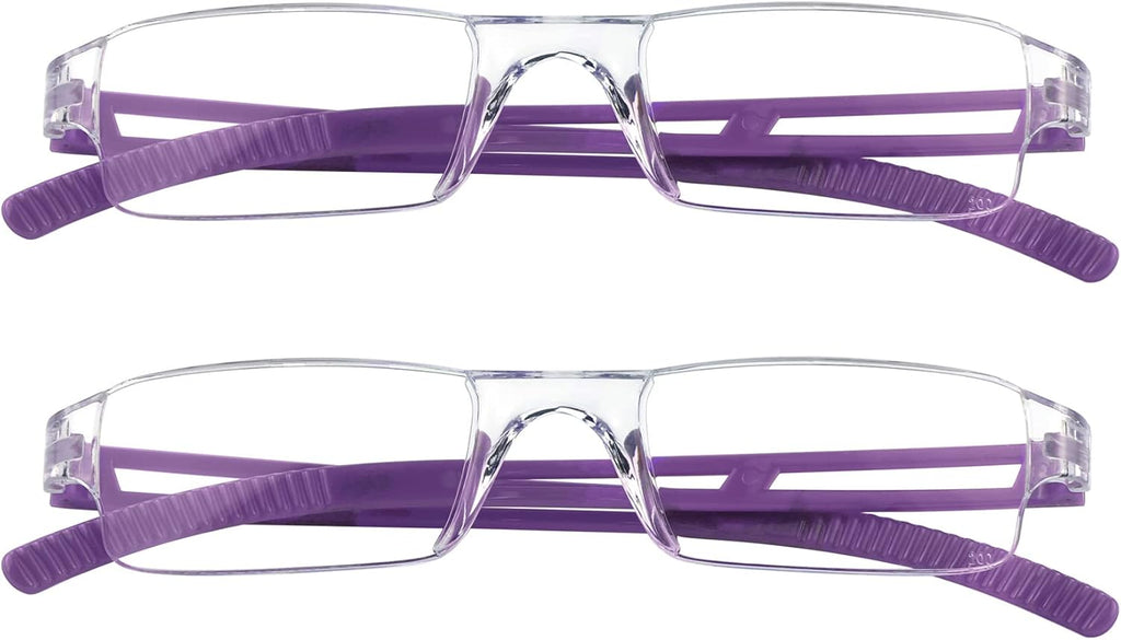 VisionGlobal 2 Pairs Reading Glasses, Blue Light Blocking Glasses, Computer Reading Glasses for Women and Men, Fashion Square Eyewear Frame (2purple,+2.50 Magnification)