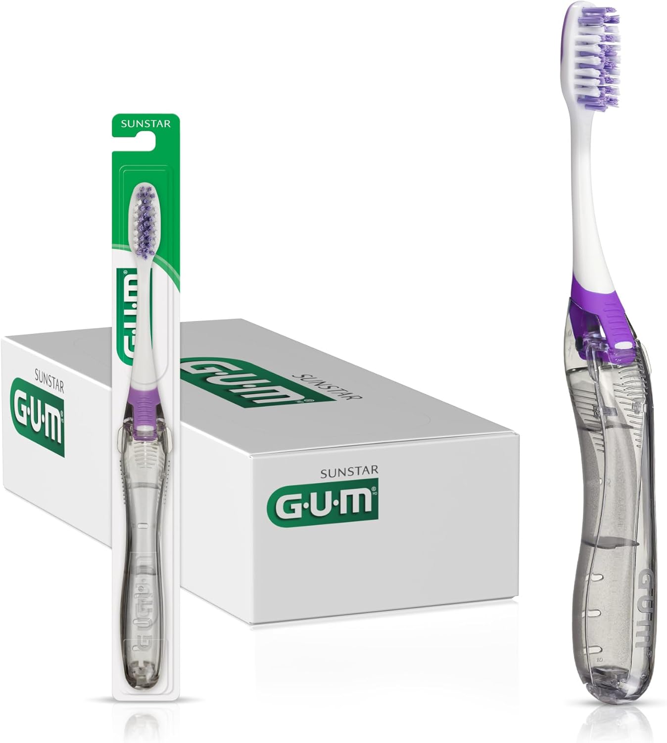 GUM Folding Orthodontic Travel Toothbrush, 125PQA, Compact Head + V-Trim, Professional Sample, Pack of 12