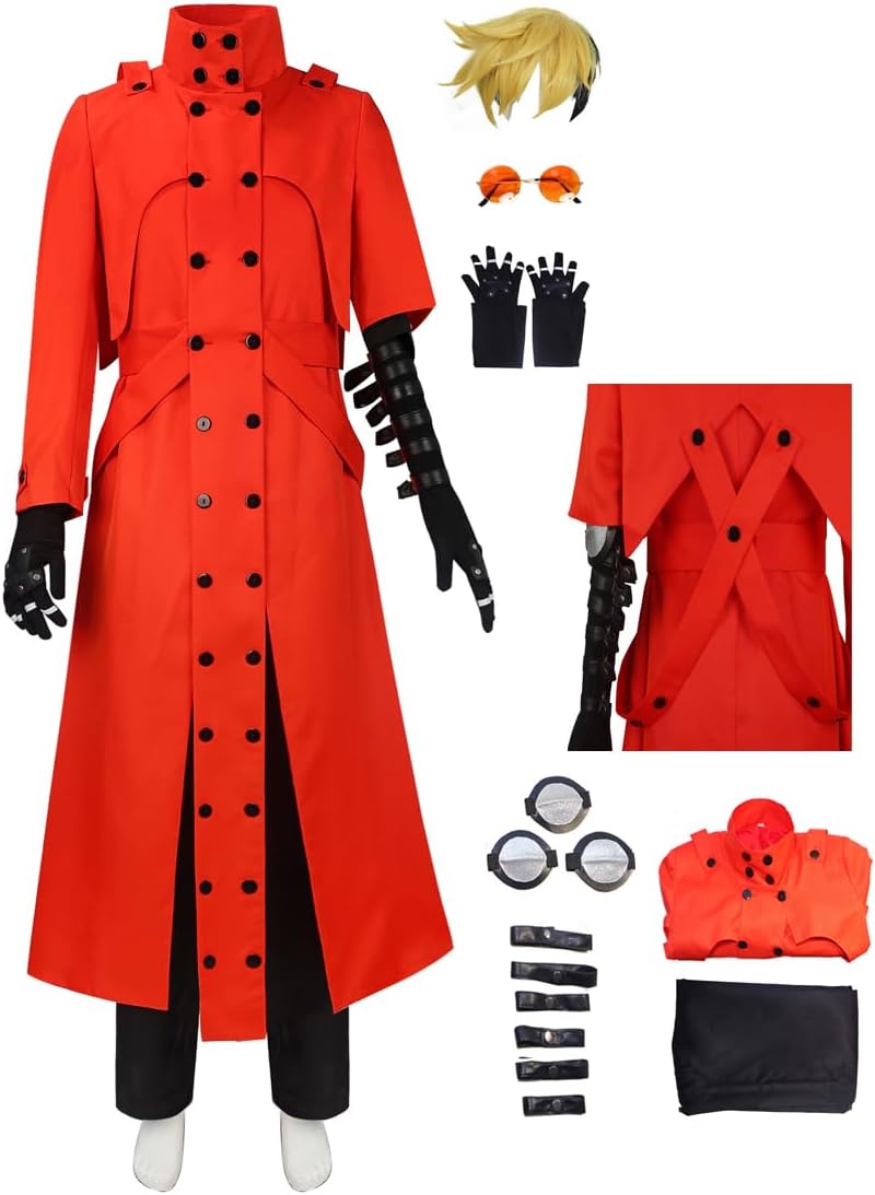 Adult Vash the Stampede Costume Suit Anime Trigun Vash Cosplay Uniform Red Trench Coat Halloween Outfits