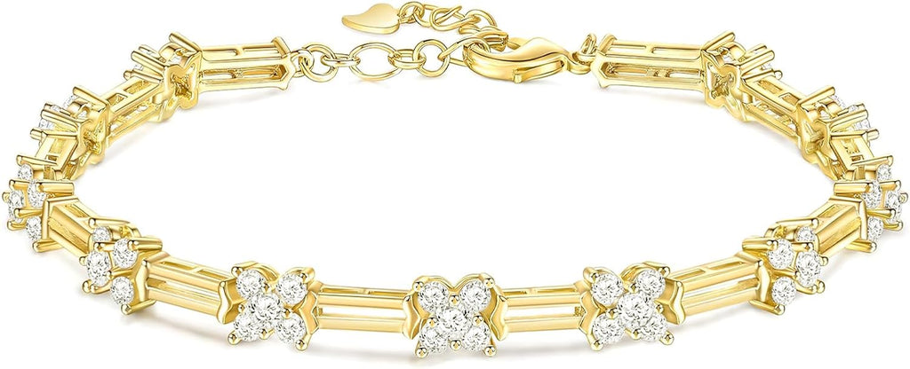 TIGRADE 14K Gold Plated Bracelet for Women Dainty Cubic Zirconia Adjustable Link Chain Bracelets for Lover Mom Friends Size 6.5-7.5 Inch
