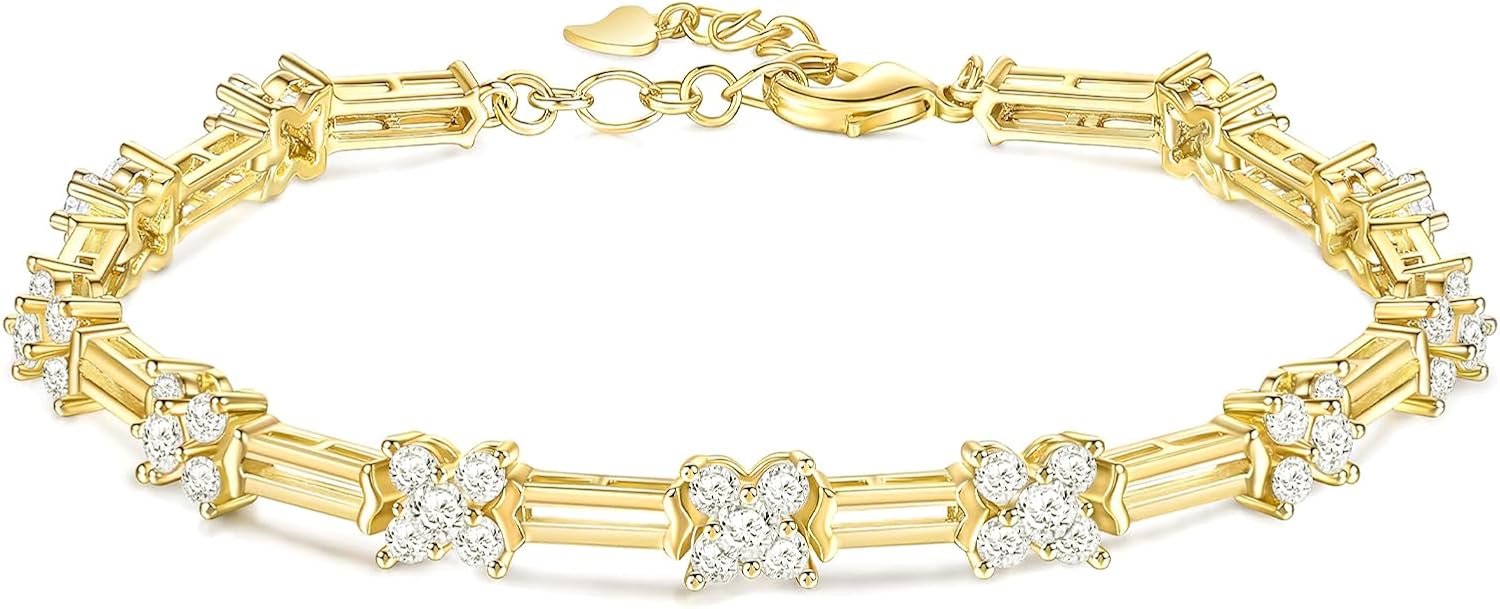 TIGRADE 14K Gold Plated Bracelet for Women Dainty Cubic Zirconia Adjustable Link Chain Bracelets for Lover Mom Friends Size 6.5-7.5 Inch