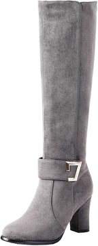 Women's Block Heel Long Boots Solid Color Knee High Boots