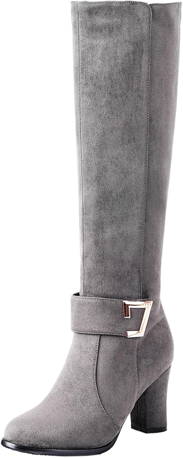Women's Block Heel Long Boots Solid Color Knee High Boots