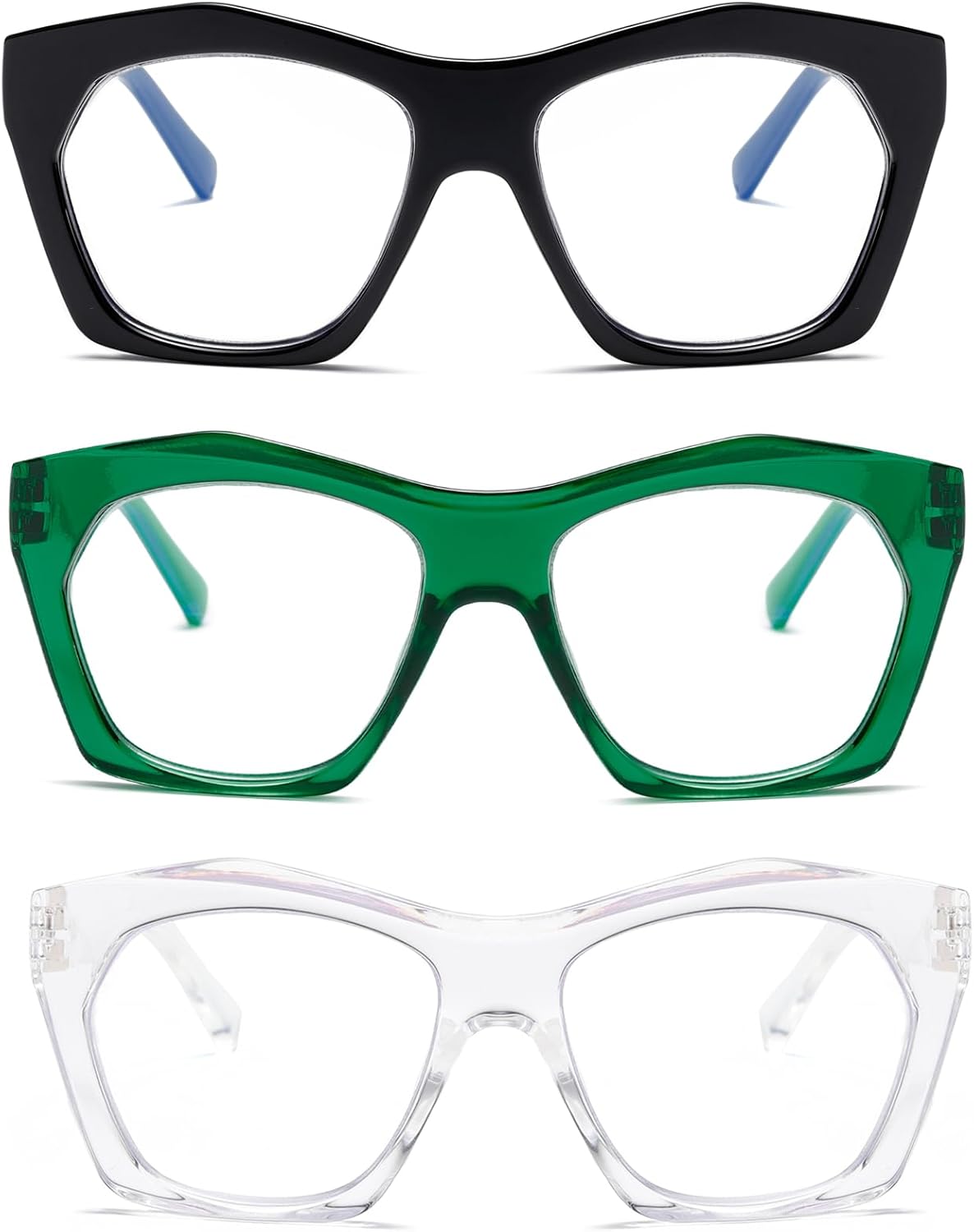 Viseng 3 Pack Oversized Frame Design Women's Reading Glasses, Blue Light Blocking Computer Reader +1.0