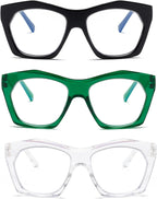 Viseng 3 Pack Oversized Frame Design Women's Reading Glasses, Blue Light Blocking Computer Reader +3.5