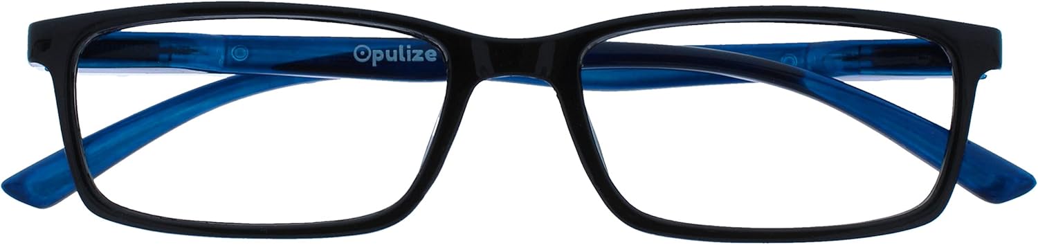 OPULIZE SEE Reading Glasses with Blue Light Blocking for Women and Men, Narrow Frame, Spring Hinges, Computer Gaming Glasses, Black Blue Arm +3 (Pack of 1)
