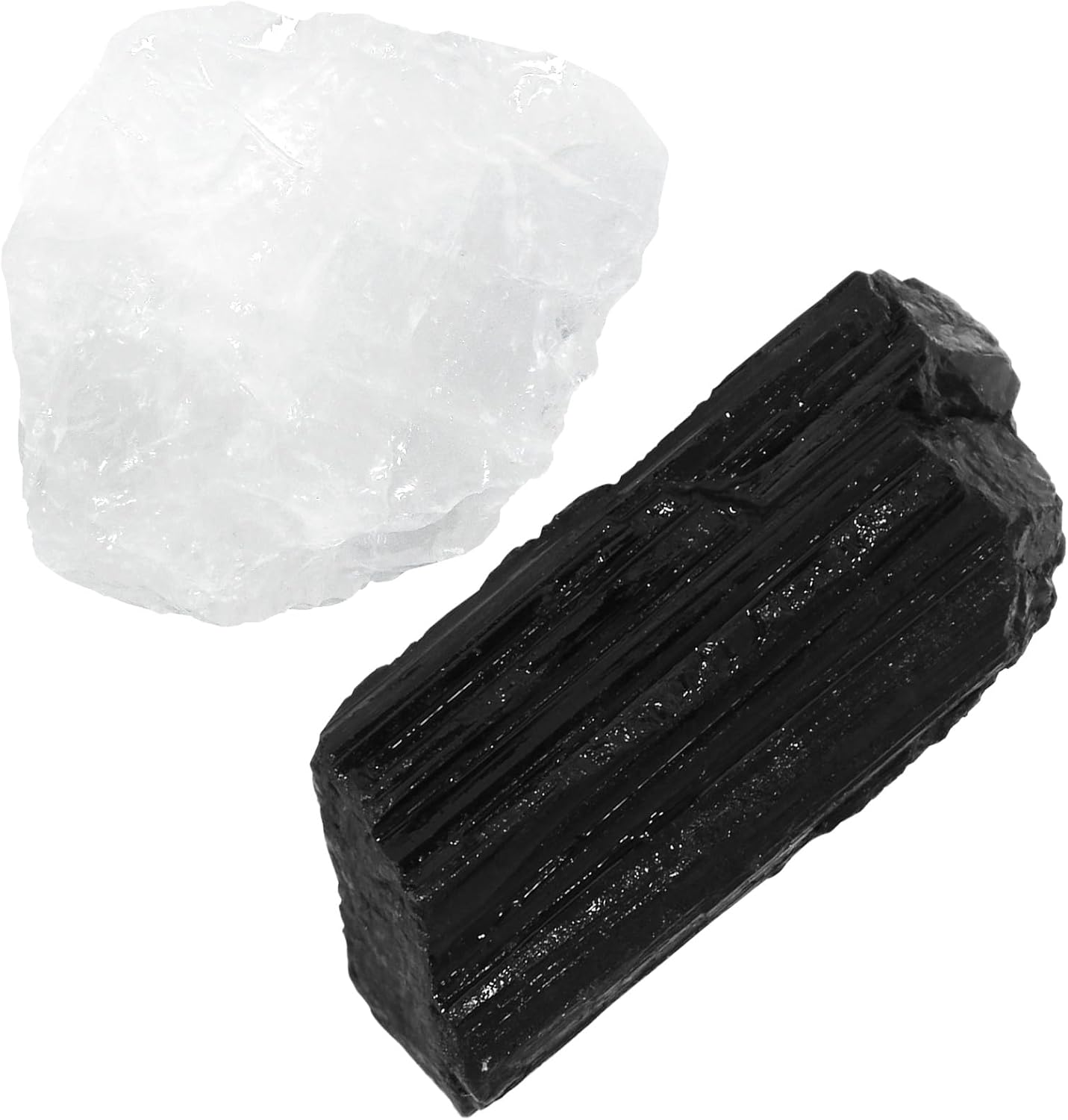Raw Black Tourmaline Rough Crystal with Clear Quartz, Natural Black Tourmaline Crystal and Healing Stones for Tumbling, Decoration, Polishing, Wire Wrapping, Wicca & Reiki 2PCS