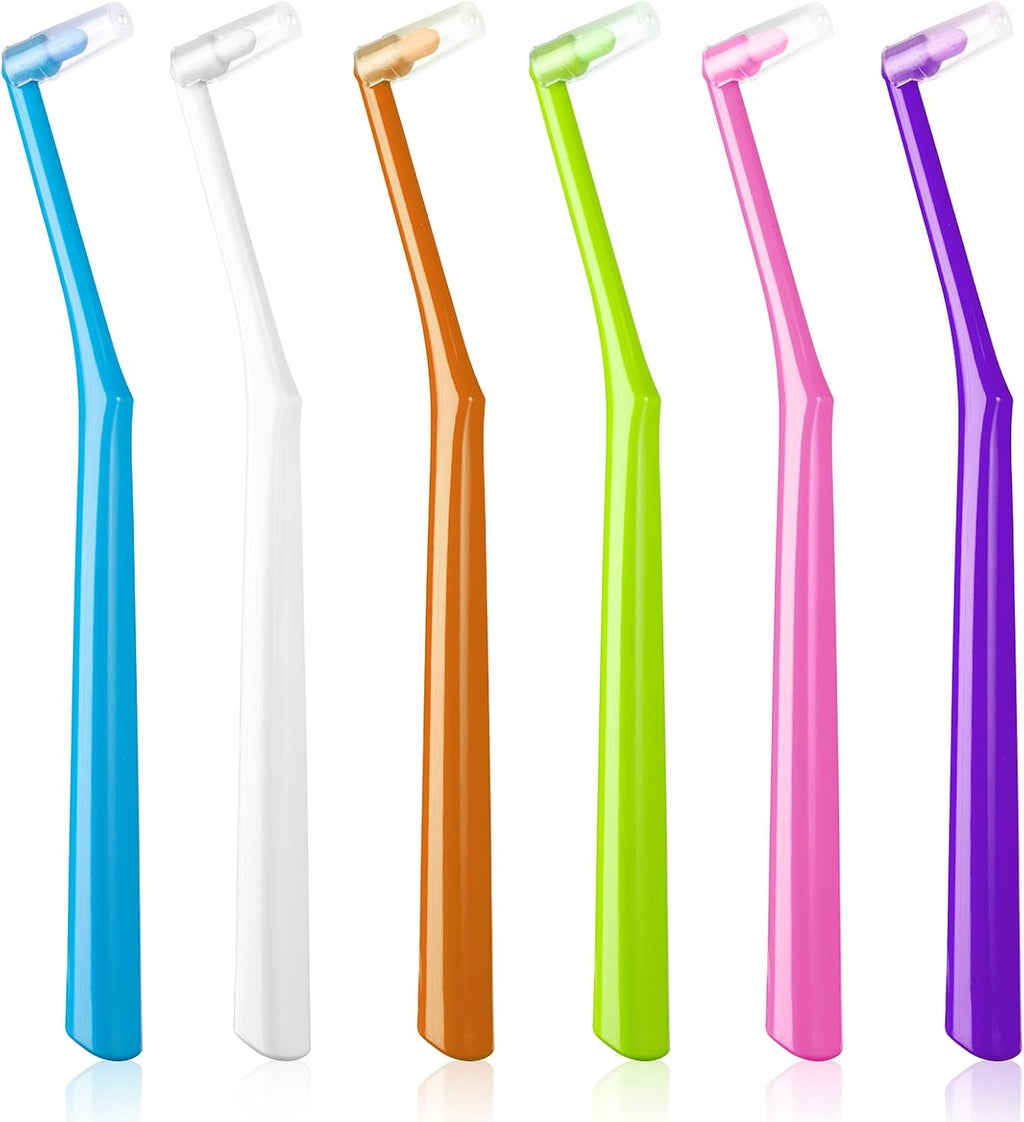 Fregum End Tuft Toothbrush for Orthodontic, Soft Bristles Angled Toothbrush for Braces, Implants, Retainers, Back Teeth, and Wisdom Teeth, 6 Pcs