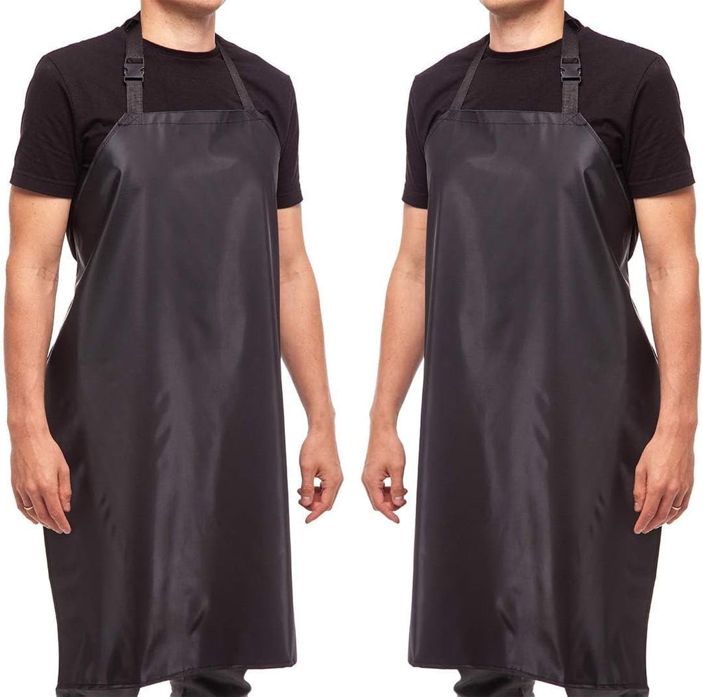 35" Waterproof Rubber Black Vinyl Apron for Dishwashing, Lab, Butcher, Dog Grooming - Industrial Plastic