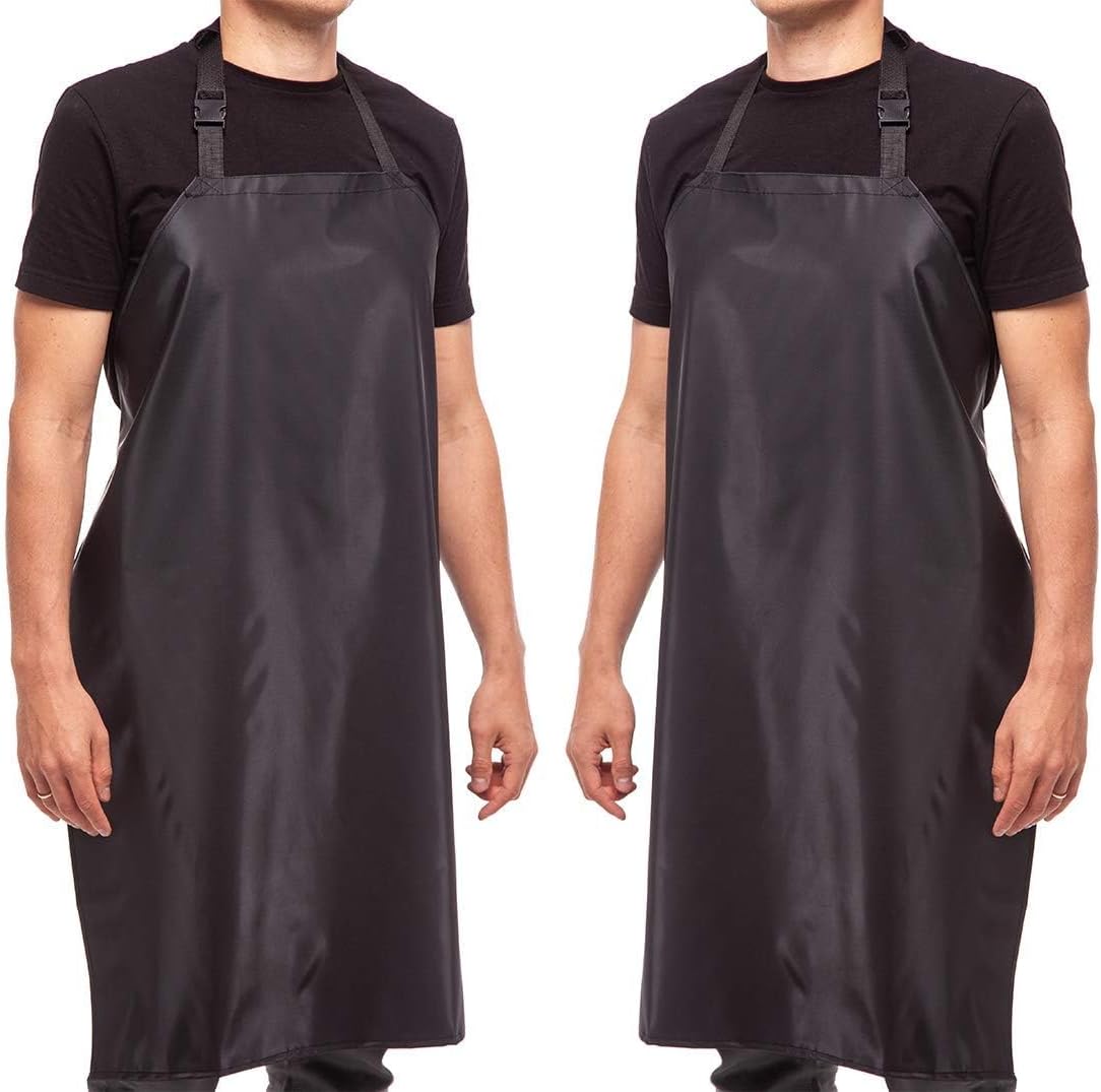 35" Waterproof Rubber Black Vinyl Apron for Dishwashing, Lab, Butcher, Dog Grooming - Industrial Plastic