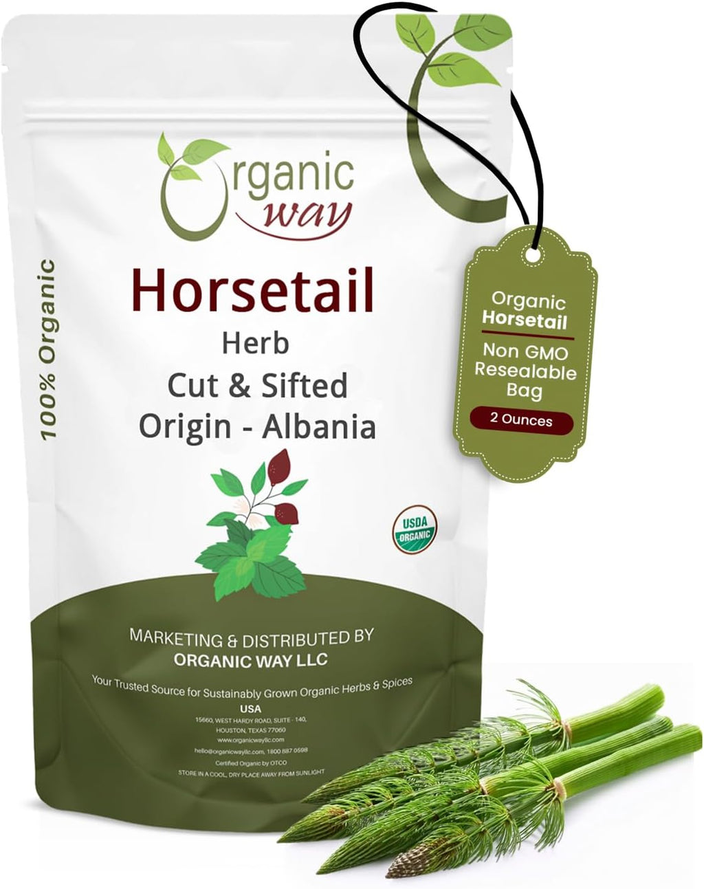 Organic Way Horsetail Herb Cut & Sifted (Equisetum arvense) - Herbal Tea | European Wild-Harvest | Kosher & USDA Certified | Vegan, Non-GMO & Gluten Free | 100% Raw from Albania (2 Ounce (Pack of 1))