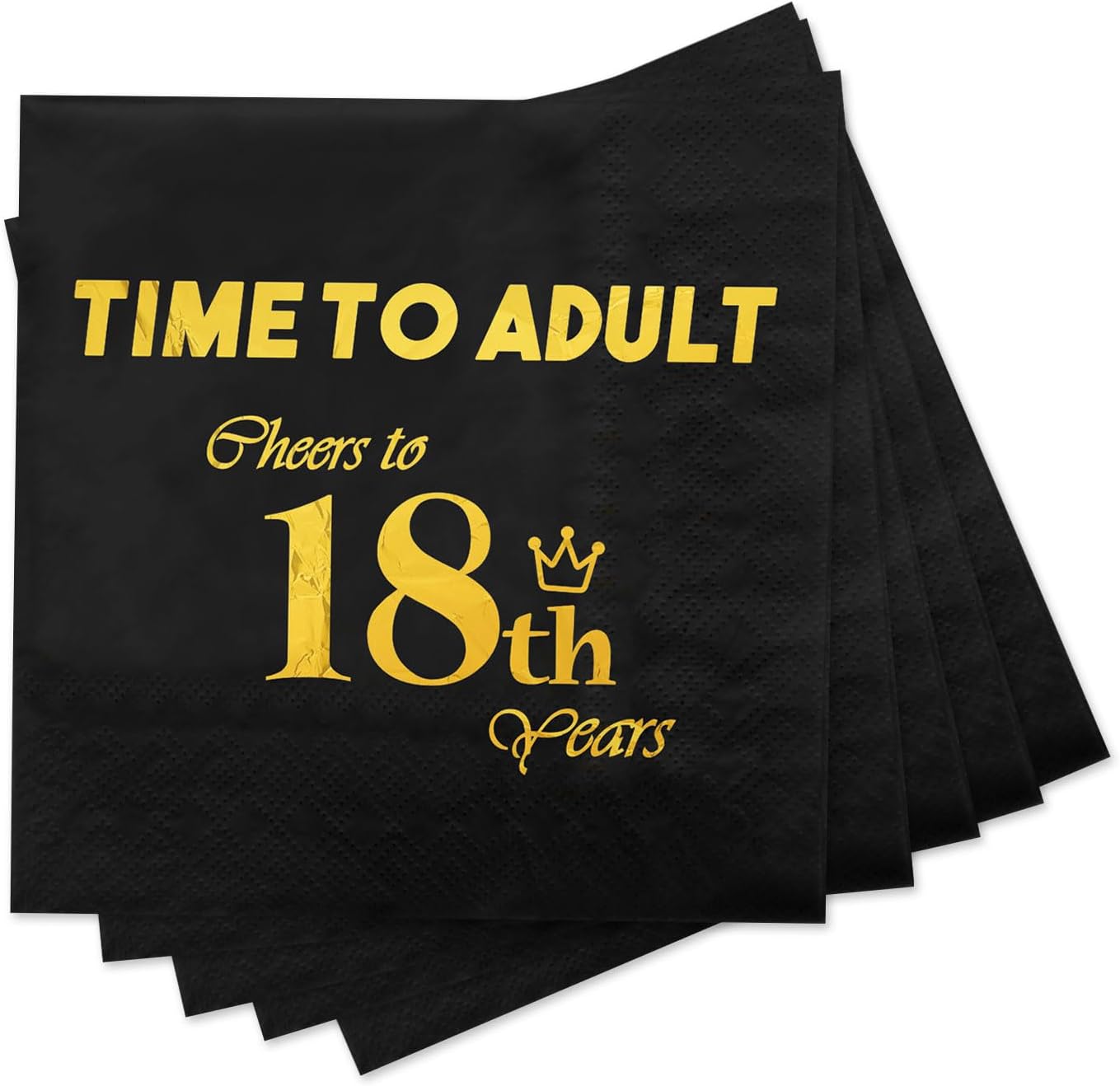 Time To Adult Cocktail Napkins, Disposable Black Gold Birthday Party Paper Napkins, 6.5 x 6.5 Inches 18th Anniversary Birthday Beverage Napkins for Boys Girls Birthday Party Decorations