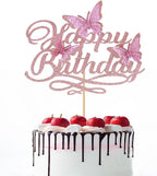 3D Butterfly Happy Birthday Cake Topper，Glitter Butterfly Birthday Cake Decorations，Baby Shower/Boys Girls Women's Birthday Party Supplies(Rose Gold Pink)