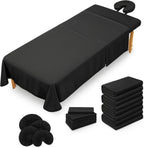 Massage Table Sheets Set – 3 Piece 4 Set, Microfiber Spa Bed Sheets, Cotton-Feel Massage Bed Cover, Wrinkle & Oil Resistant, Soft Accessories for Estheticians – Black