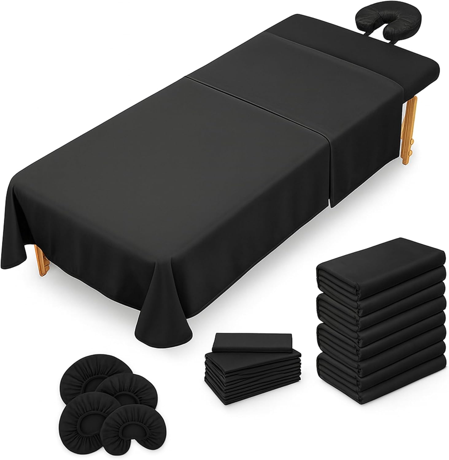 Massage Table Sheets Set – 3 Piece 4 Set, Microfiber Spa Bed Sheets, Cotton-Feel Massage Bed Cover, Wrinkle & Oil Resistant, Soft Accessories for Estheticians – Black