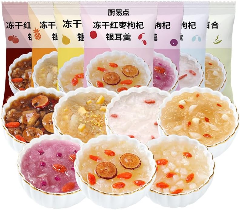 Freeze dried tremella soup,Pineapple osmanthus red date soup,Healthy nutrition breakfast,Dessert,Convenient food,Whole grains porridge,Chinese snack gift (7 flavors mixed,14packs)