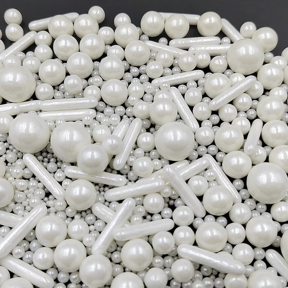 Edible Sprinkles White Pearl Sugar Candy Mix Size Baking Cake Decorations Cupcake Toppers Cookie Decorating Wedding Shower Party Valentine Halloween Christmas Supplies 100g/3.53oz