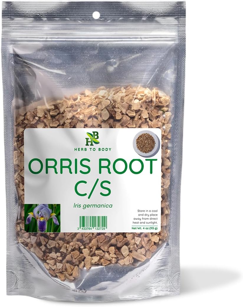 Herb To Body Orris Root Cut & Sifted - 4oz, Wildcrafted Iris Germanica, Naturally Dried Whole Orris Root Pieces for Herbal Preparations, Potpourri, and DIY Crafting