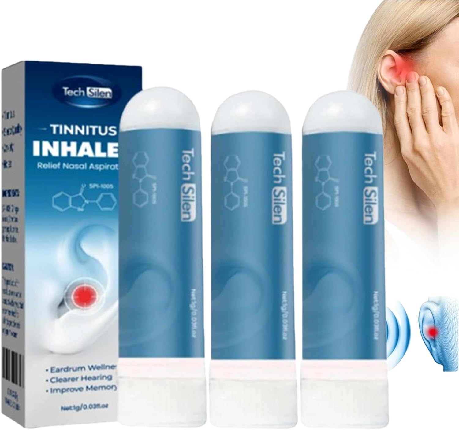 Techsilen for Tinnitus, Techsilen Tinnitus Inhaler, Tinnitus Inhaler, Tinnitus Relief for Ringing Ears, Echoease Tinnitus Inhaler (3 pcs)