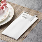 LEKOCH White Napkins with Pocket | Disposable Cloth Like Dinner Napkins | Built-in Flatware Pocket for Wedding Party & Events | Linen Feel | 100 Count