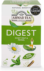 Ahmad Tea Herbal Tea, Sweet Mint, Fennel & Biotin 'Digest' Natural Benefits Teabags, 20 ct (Pack of 6) - Decaffeinated & Sugar-Free