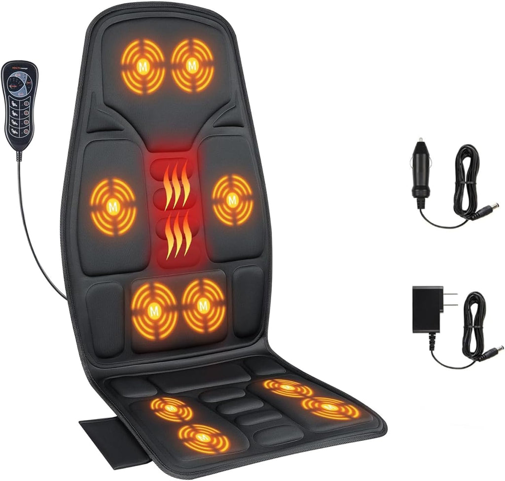 SLOTHMORE Vibration Back Massager for Chair with Heat, Multi-Zone Massage Seat Cushion, Full Back & Seat Coverage, Adjustable Modes, Comfortable Pad for Office & Home