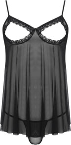 Mens Sexy Sissy Lingerie Sheer See Through Mini Night Dress Chemise with G-String Nightwear