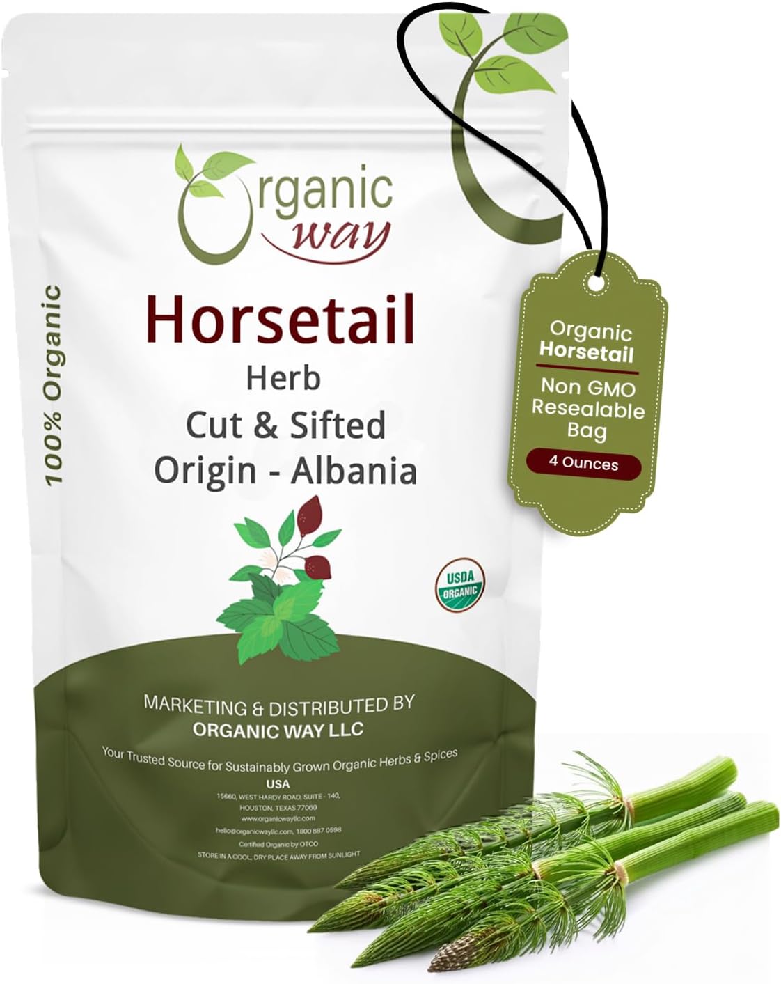 Organic Way Horsetail Herb Cut & Sifted (Equisetum arvense) - Herbal Tea | European Wild-Harvest | Kosher & USDA Certified | Vegan, Non-GMO & Gluten Free | 100% Raw from Albania (1/4LBS / 4Oz.)
