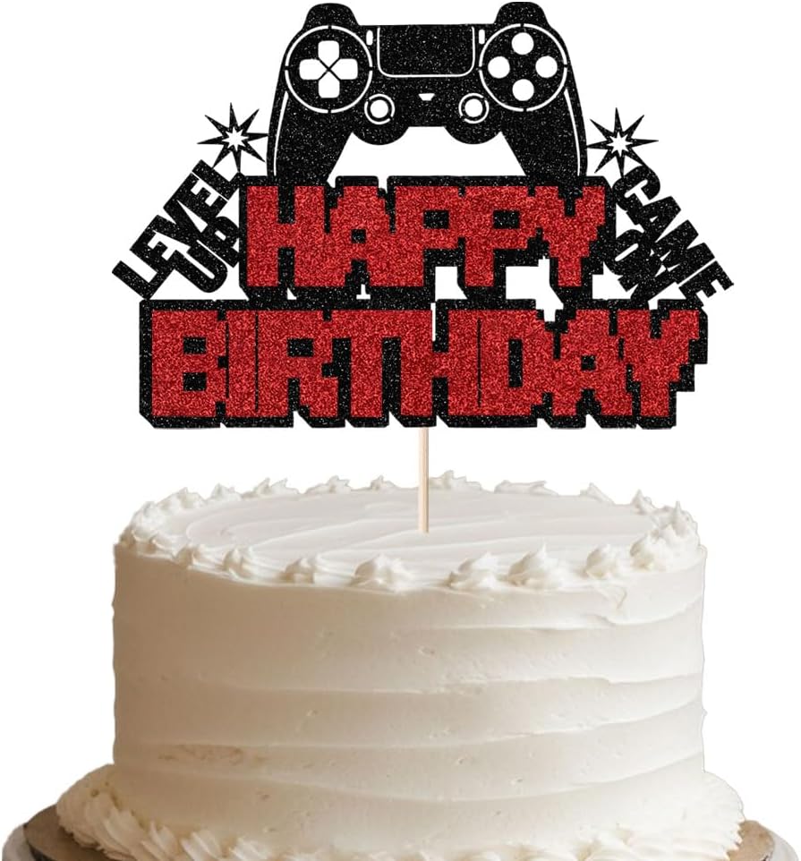 Video Game Happy Birthday Cake Topper,Glitter Gaming Cake Decor,Perfect for Kids/Teens Video Game Theme Birthday Supplies