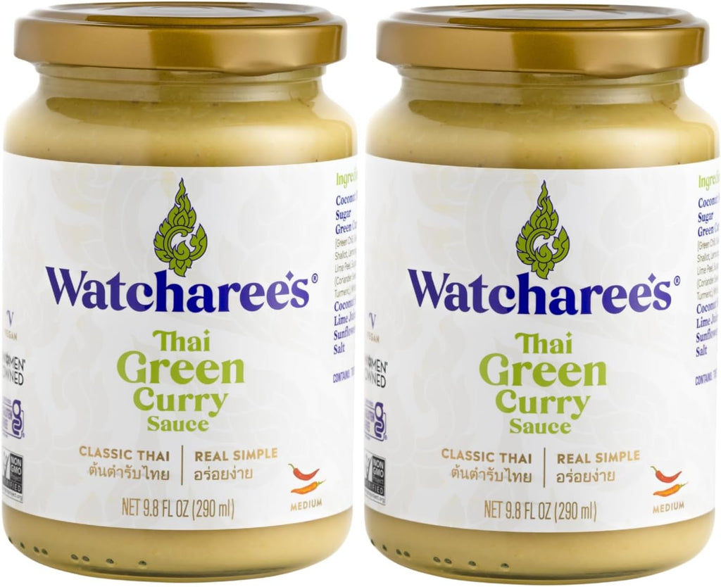 Watcharee’s Thai Green Curry Sauce – Authentic Thai Flavor Made from Real Green Curry Paste & Coconut Milk, Crafted with Natural Ingredients, Ready-to-Use, Vegan, Non-GMO, Gluten-Free, 9.8 fl oz (Pack of 2)