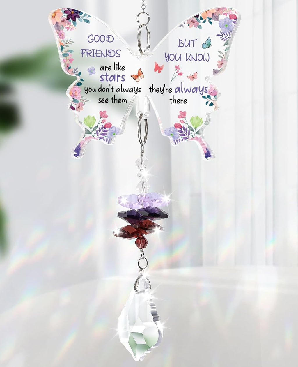 Funnli Best Friend Birthday Gifts for Women Crystal Suncatcher, Mothers Day Galentines Day Gifts for Friend Women Sister, Birthday Retirement for Friends Window Hangings Home Decoration