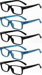 Eyekepper Vintage Reading Glasses for Men - 3 Pairs Black and 2 Pairs Blue - Spring Hinges Classic Readers +1.50