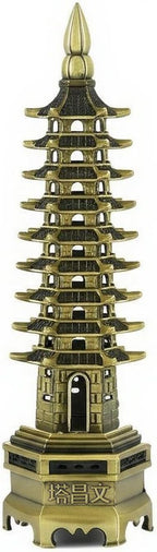 Nine-Tier Wenchang Pagoda Feng Shui Statue – Chinese Tower for Academic Success, Business Prosperity & Home Decor (Antique Bronze)