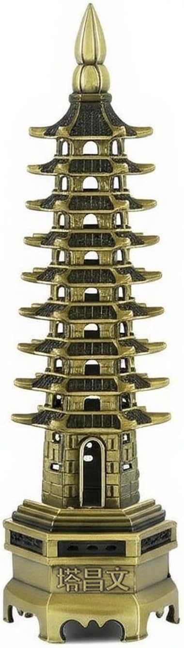 Nine-Tier Wenchang Pagoda Feng Shui Statue – Chinese Tower for Academic Success, Business Prosperity & Home Decor (Antique Bronze)