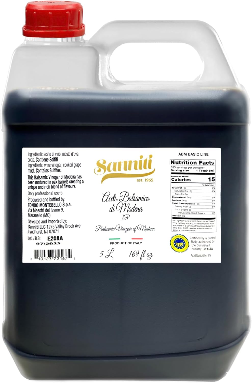 Sanniti Italian Aged Balsamic Vinegar of Modena | IGP Certified | Aceto Balsamico, 5 Liter