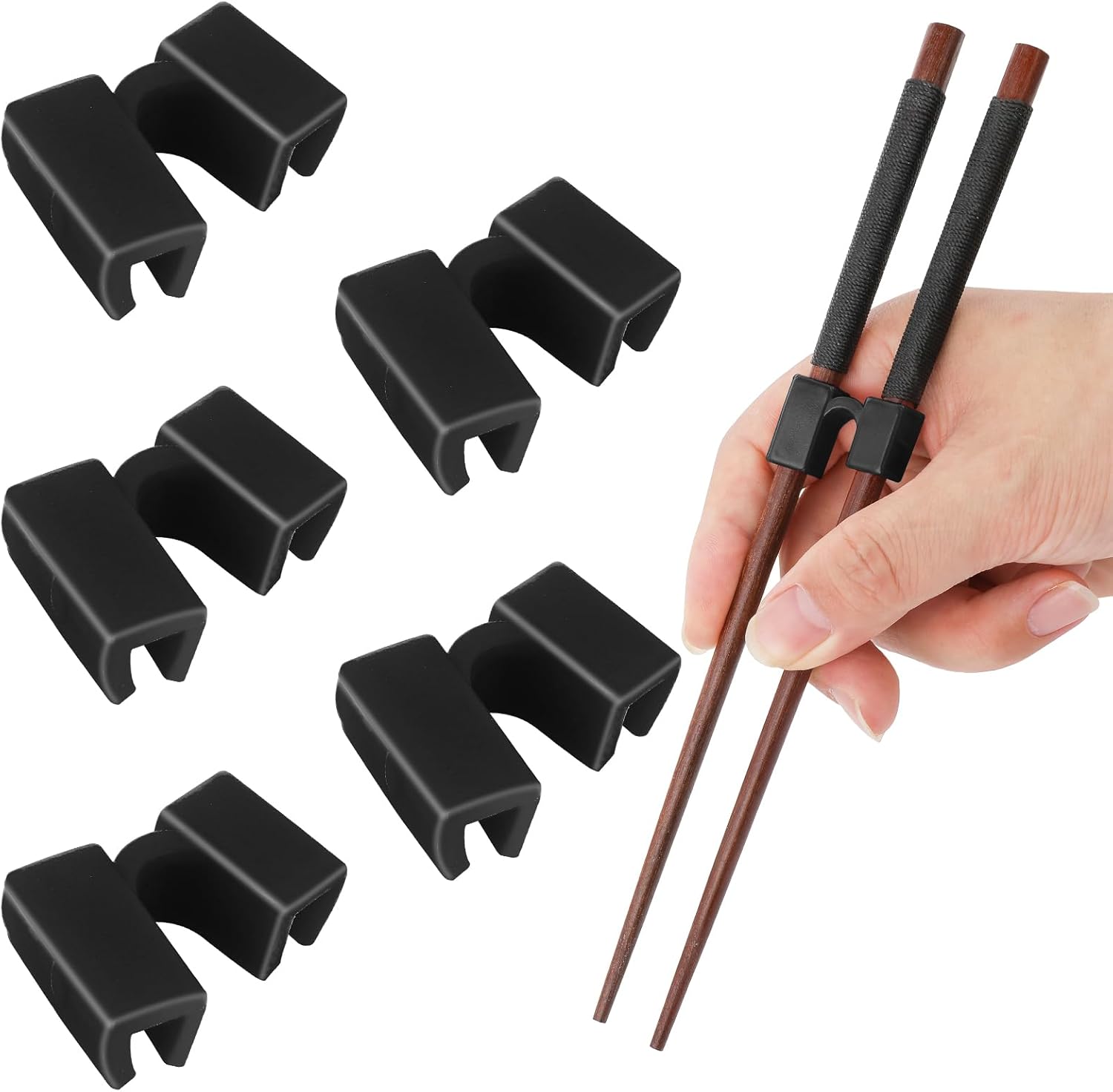 6 Pairs Reusable Chopsticks Helper,Chopsticks Trainer Training Chopsticks For Adults Training Chopstick Hinges Connector,Non-Slip And Portable Practice Chopsticks For Beginners Kids (Black)