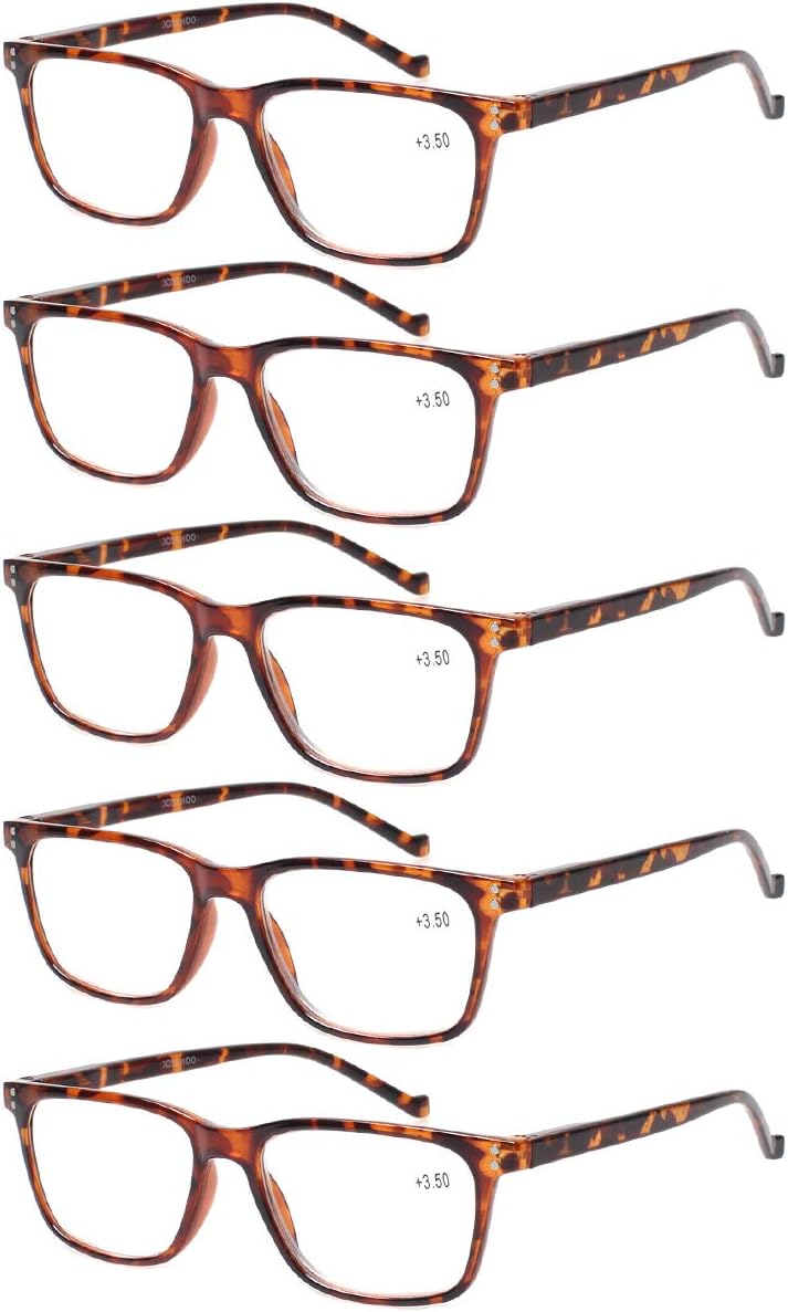 JOSCHOO 5 Pack Reading Glasses Men Women Spring Hinges Comfortable Glasses for Reading (5 Tortoise, 2.0, Medium)