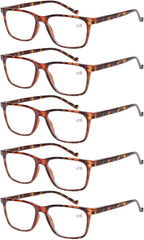 OSCHOO 5 Pack Reading Glasses Men Women Medium Spring Hinges Comfortable Glasses for Reading (5 Tortoise, 2.5)