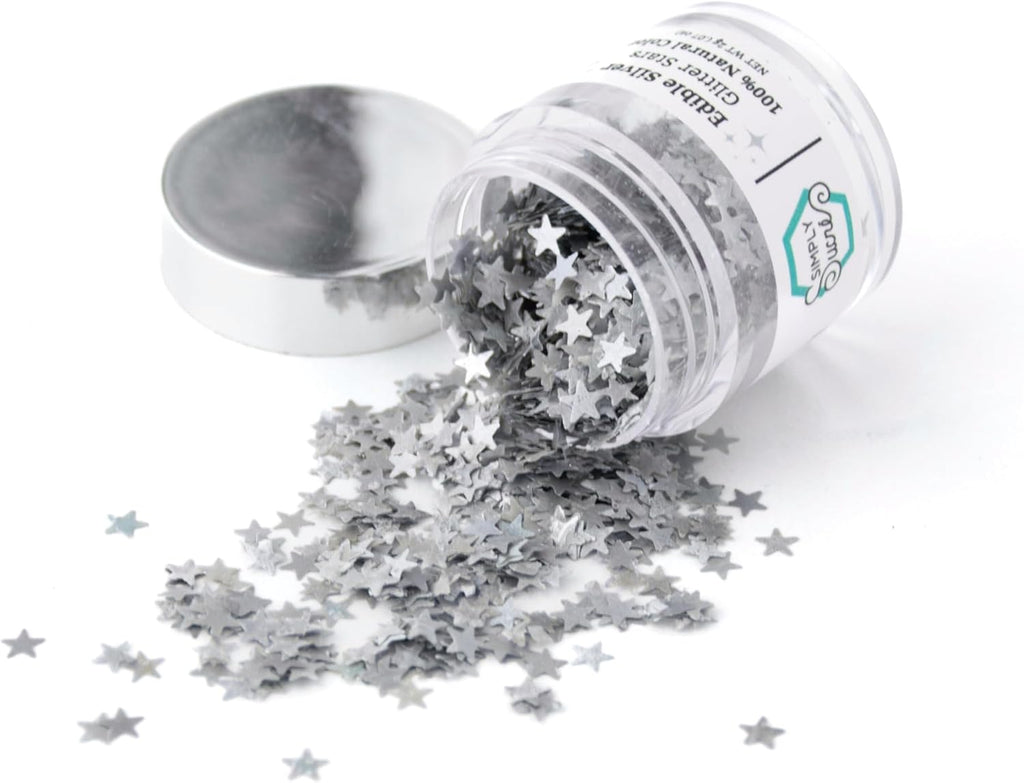 Dye-Free Edible Glitter Stars - Vegan, Gluten-Free & Non-Toxic | Perfect for Cakes, Cupcakes, Drinks & Desserts by Simply Sucré (Silver, 2 Grams)