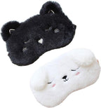 2 Pack Cute Animal Sleep Mask for Girls Cute Cartoon Cat Dog Soft Plush Blindfold Sleep Masks Eye Cover for Women Girls Travel Nap Night Sleeping