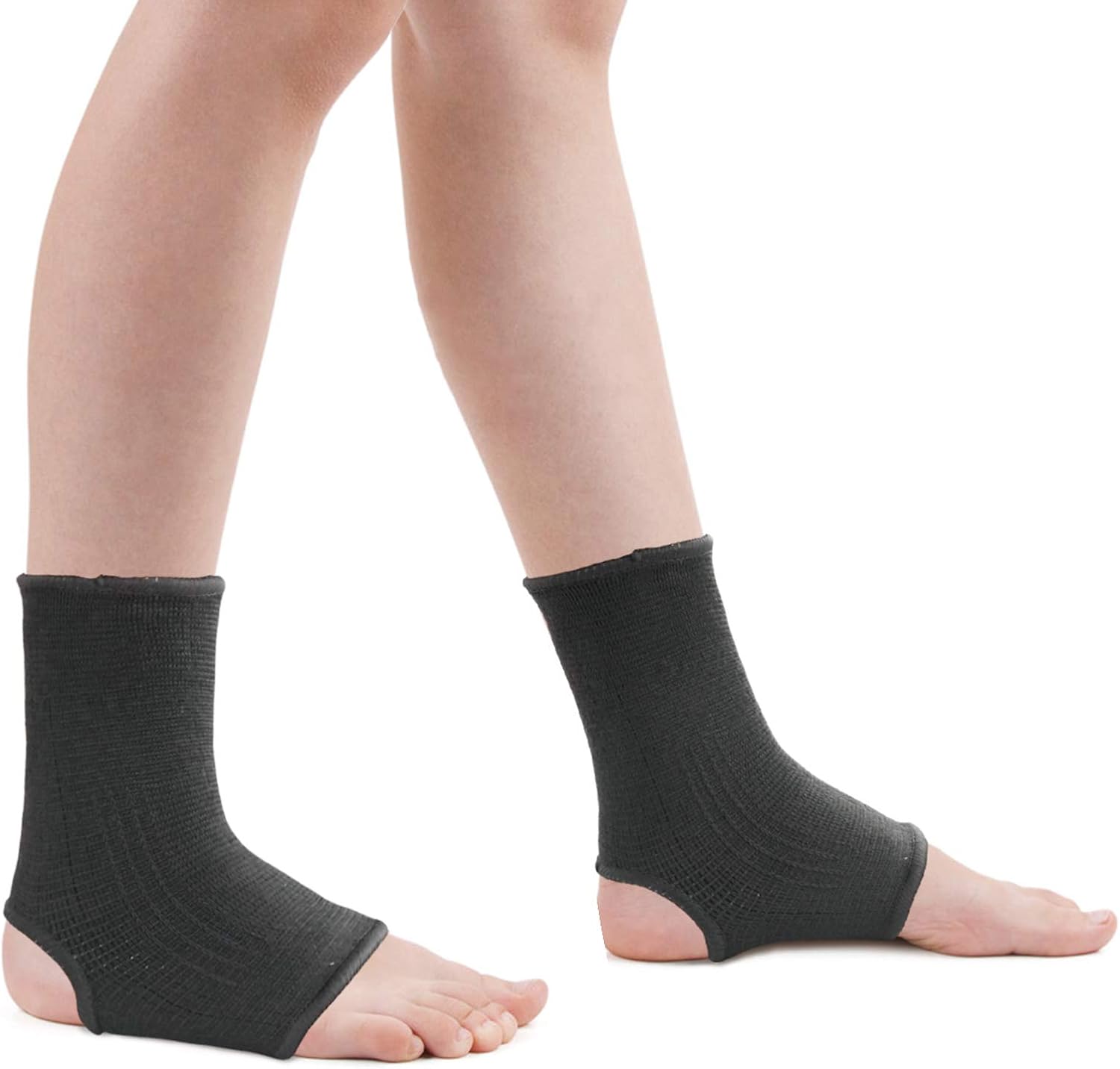 Luwint Kid Compression Ankle Brace Sock Support, Knitted Ankle Sleeve for Boys Girls, Youth Ankle Support for Sprains, Tendonitis, Arthritis, Basketball Running Soccer Dance Fitness, 1 Pair Black