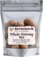 SavorSatch Whole Nutmeg – 4 oz Resealable Stand-Up Pouch | Certified Kosher, GMO Free, Allergen-Free | Fresh Aromatic Whole Nutmeg Pods for Baking & Cooking