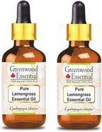 Greenwood Essential Pure Lemongrass Essential Oil (Cymbopogon citratus) with Glass Dropper Steam Distilled (Pack of Two) 100ml X 2 (6.76 oz)