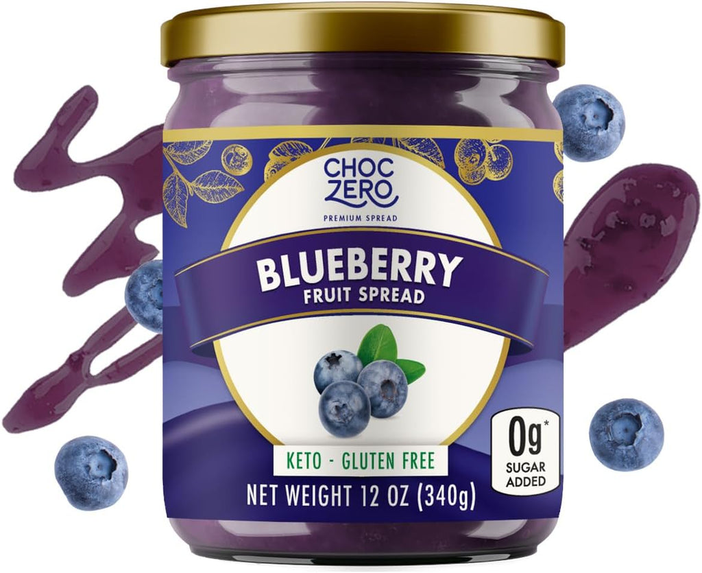 ChocZero Keto Blueberry Fruit Spread, No Added Sugar, Low Carb, All Natural Jam, Sweetened with Monk Fruit (1 jar, 12 oz)