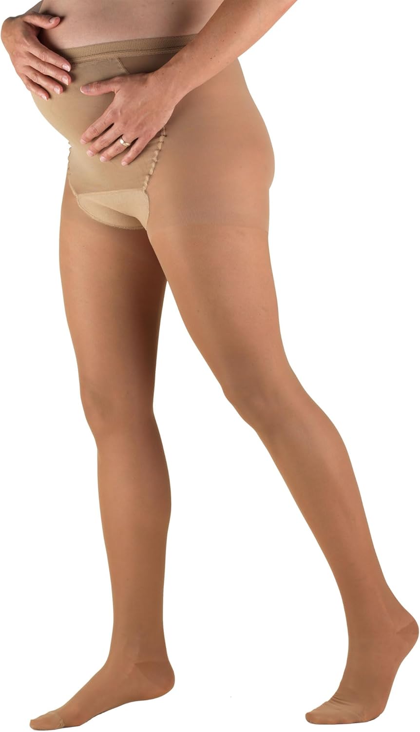 Truform Sheer Maternity Pantyhose, 15-20 mmHg Compression, Tummy Support, 20 Denier, Beige, Medium