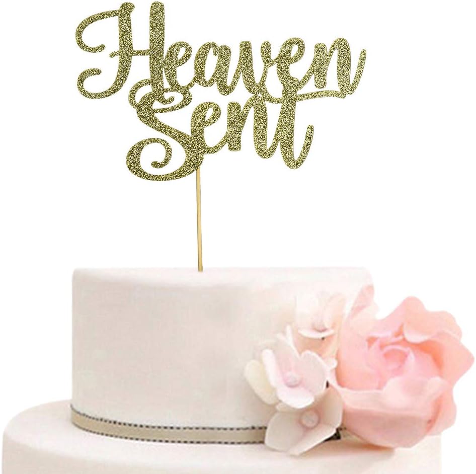 Heaven Sent Cake Topper for Baby Shower, Gender Reveal Party Decorations, Baptism Cake Decor (Gold)