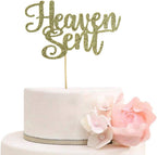 Heaven Sent Cake Topper for Baby Shower, Gender Reveal Party Decorations, Baptism Cake Decor (Gold)